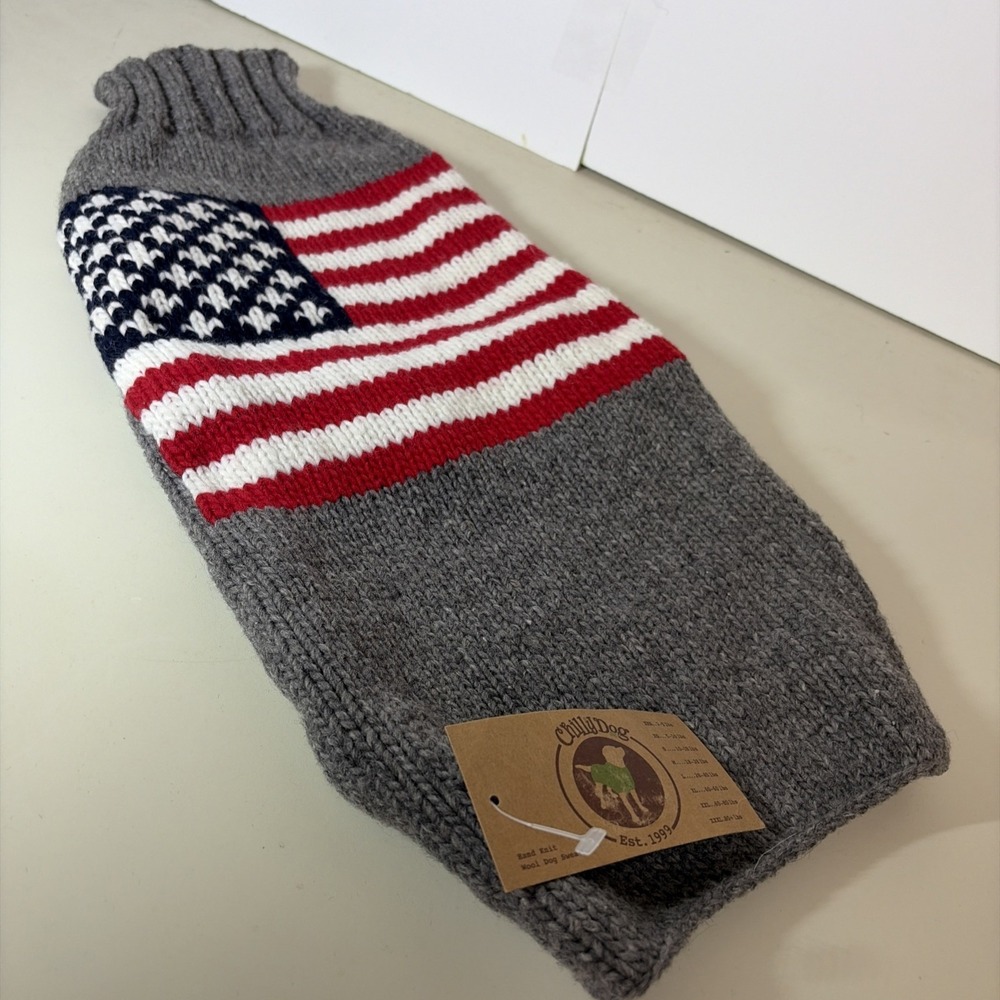 Chilly Dog 100% Wool‎ Handmade Sweater S/M Dogs USA Made American Flag Patriotic